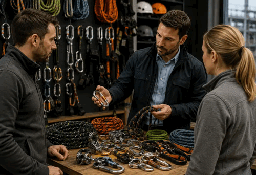 Arbeitsseile, Sicherungsseile, Karabiner und Haken
